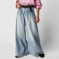 thumbnail image 2 of LLYwey Linen Wide Leg Pants For Women Fashion Women Button Casual Loose Solid Trousers Pockets Zipper Long Pants Loose Pants Female Summer Long Pant Style H1172 Light Blue XS, 2 of 8