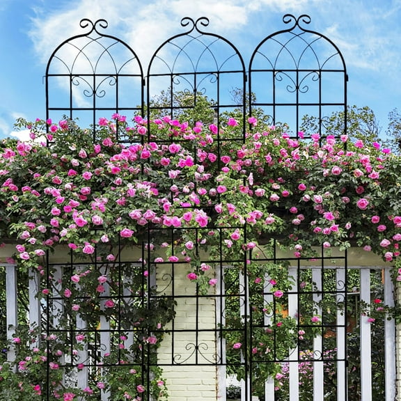 4 Pack of Black Metal Garden Trellis, Garden Fence Rustproof Trellis for Climbing  Support Roses Flower Outdoor Lawn 86.7''H