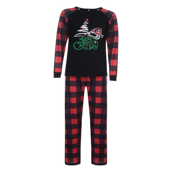 Azrian Deals Christmas Men Plaid Deer Print Long Sleeve Tops Pants Family Pjs Matching Set Clearance