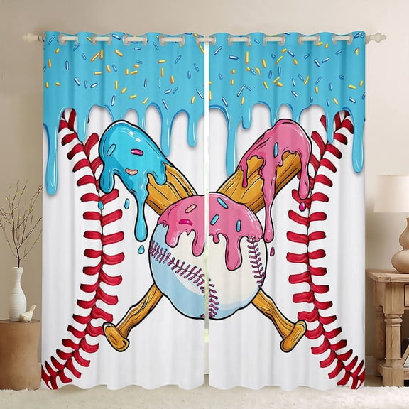 Erosebridal Baseball Sport Black Out Curtains for Kids Boys Girls, Ice Cream Drip Curtains Pack of 2 (42x63 Each)