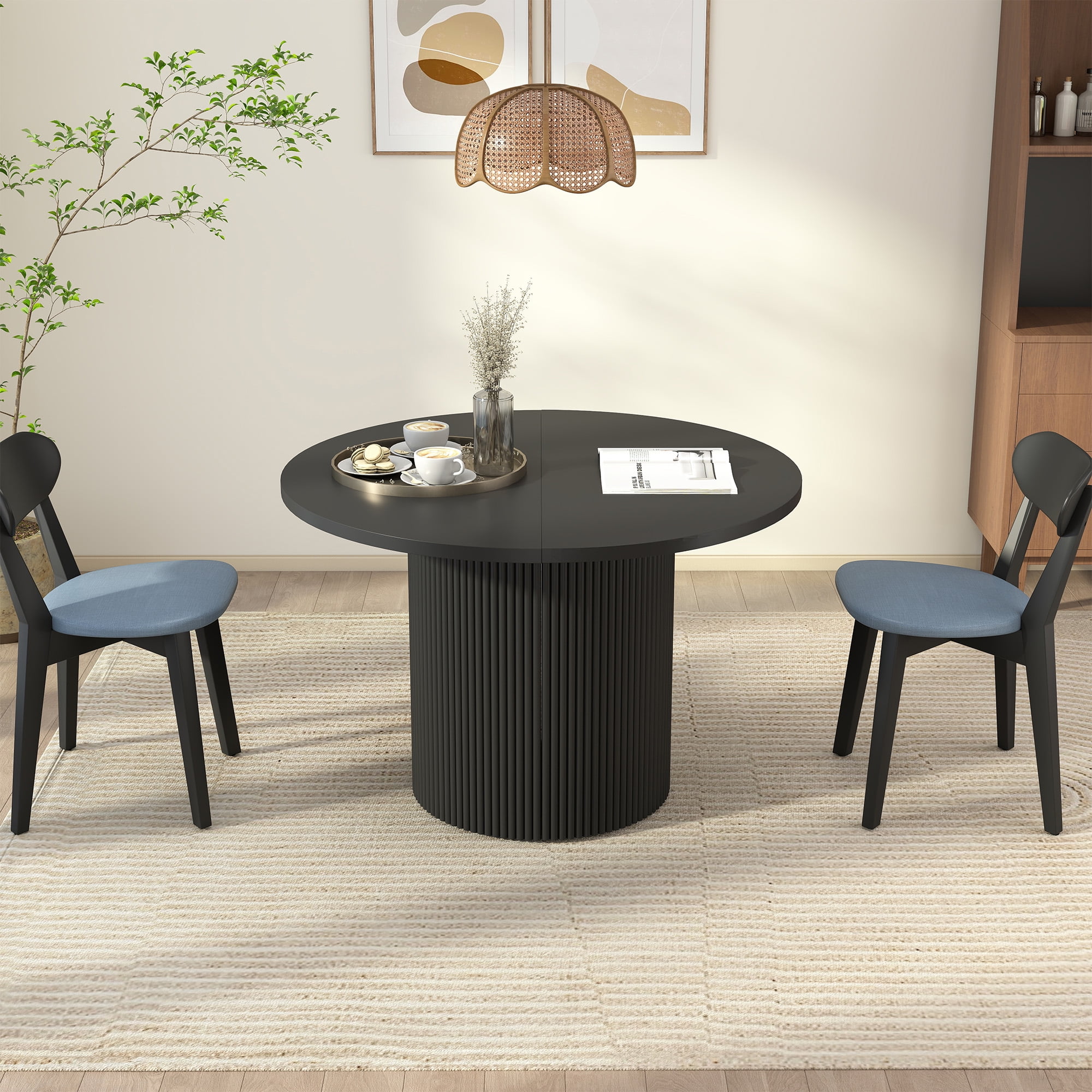 Weselon 41"-78" Extendable Oval Dining Table for 4-8, Modern Farmhouse Kitchen Table with Roman Column Leg, Large Wood Dining Room Table, Black
