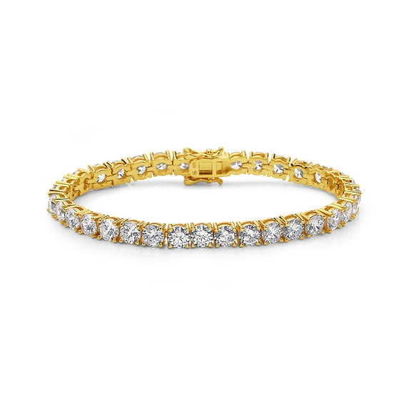 Yellow Gold Tone 925 Sterling Silver Cubic Zirconia Tennis Bracelet 7"