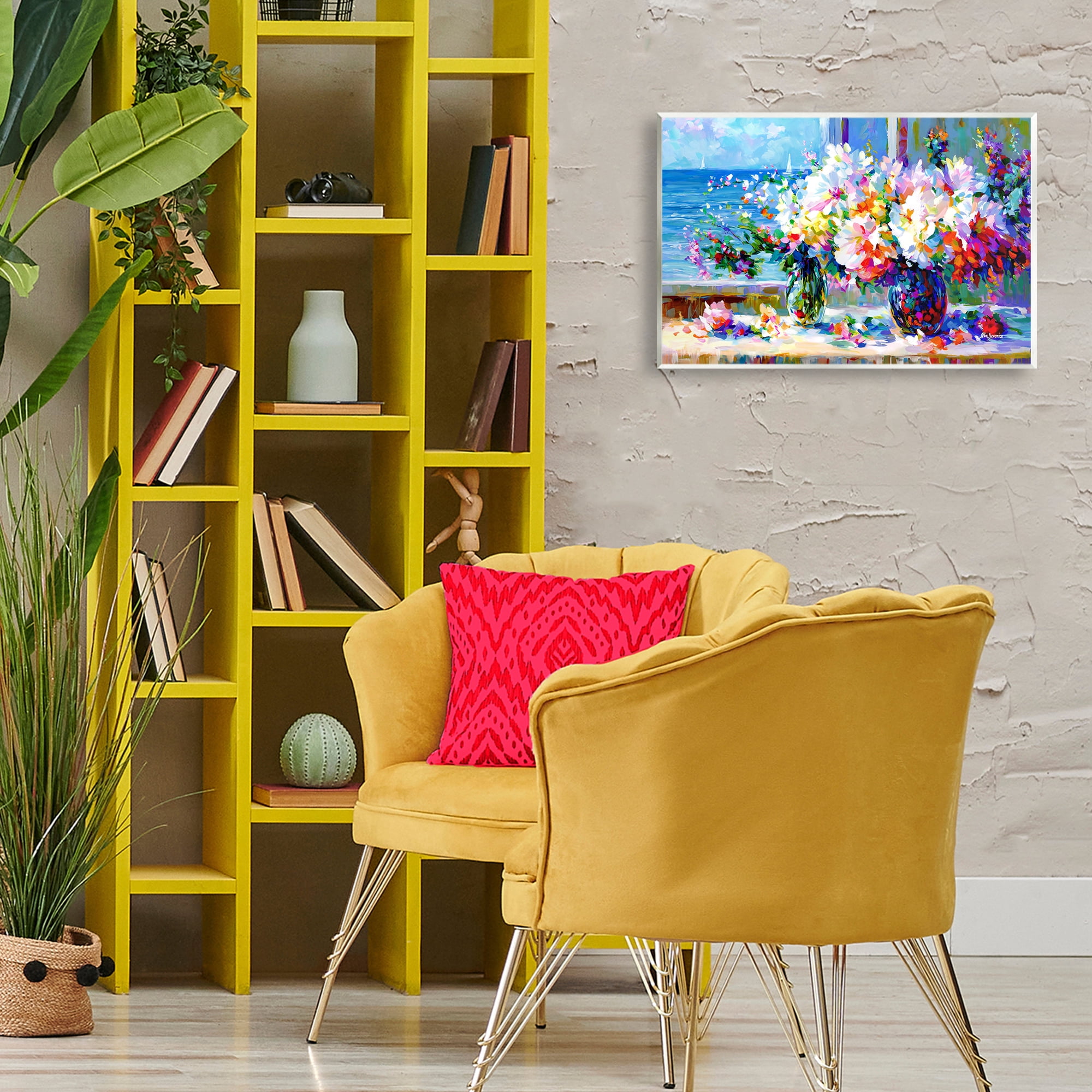 Stupell Industries Blossoms By The Sea Botanical & Floral Painting Unframed Art Print Wall Art, 19 x 13