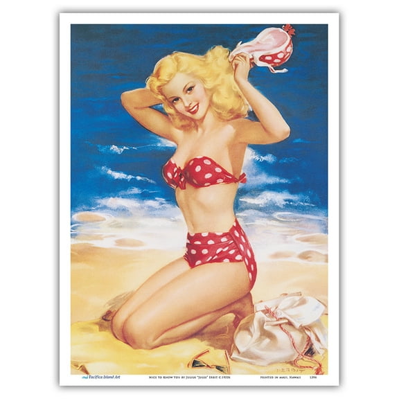 Nice to Know You - All American Beach Girl - Vintage Pin Up Girl Print by Julius “Jules” Erbit c.1950s - Master Art Print (Unframed) 9in x 12in