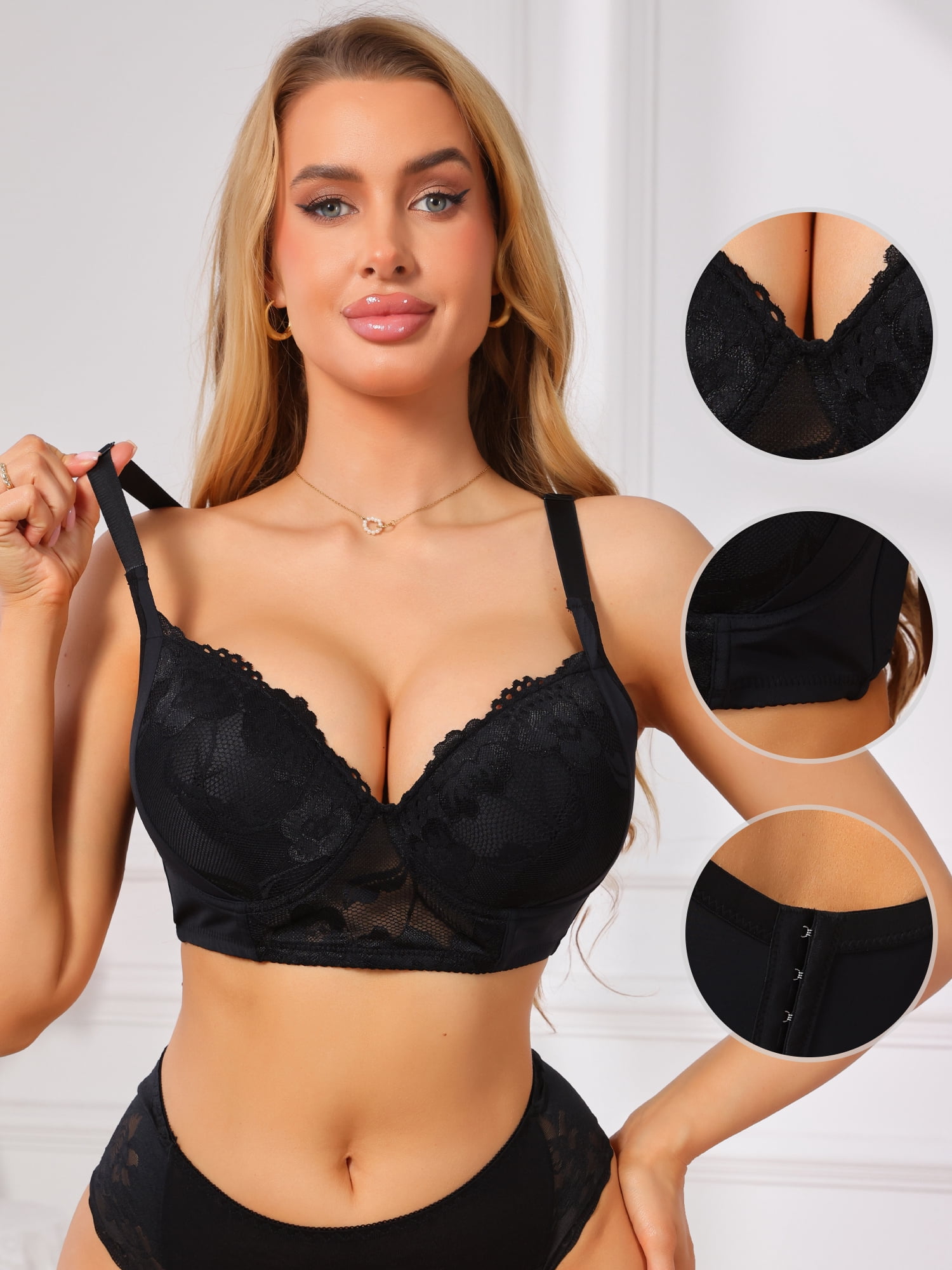 DARING DIVA Women's Lace Underwire Full Coverage with 5 Row Back Closure C 36 Black