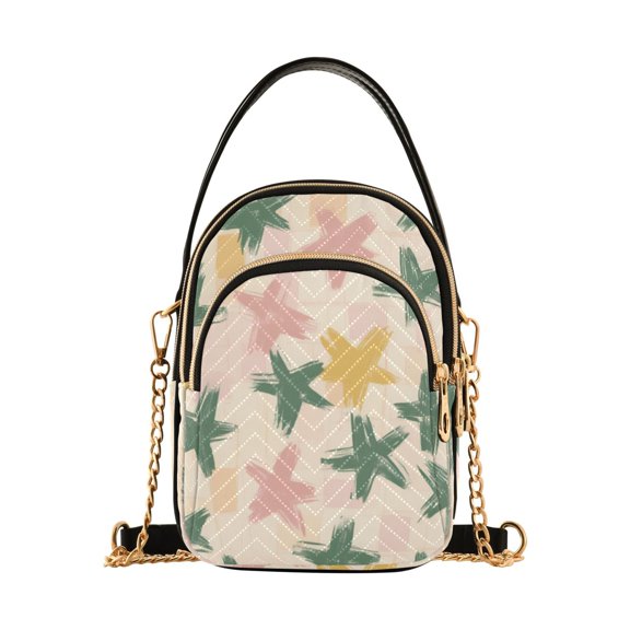FORMRS Crossbody Bag for Women Quilted Travel Shoulder Cell Phone Purse with Chain Strap Handbag, Pastel Pink Stars