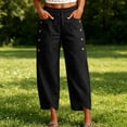 thumbnail image 6 of Oksale Womens Cotton Pants Petite Petal Hem Ankle Pants with Pockets Elastic High Waisted Straight Leg Casual Pants for Going Out Black XL, 6 of 7