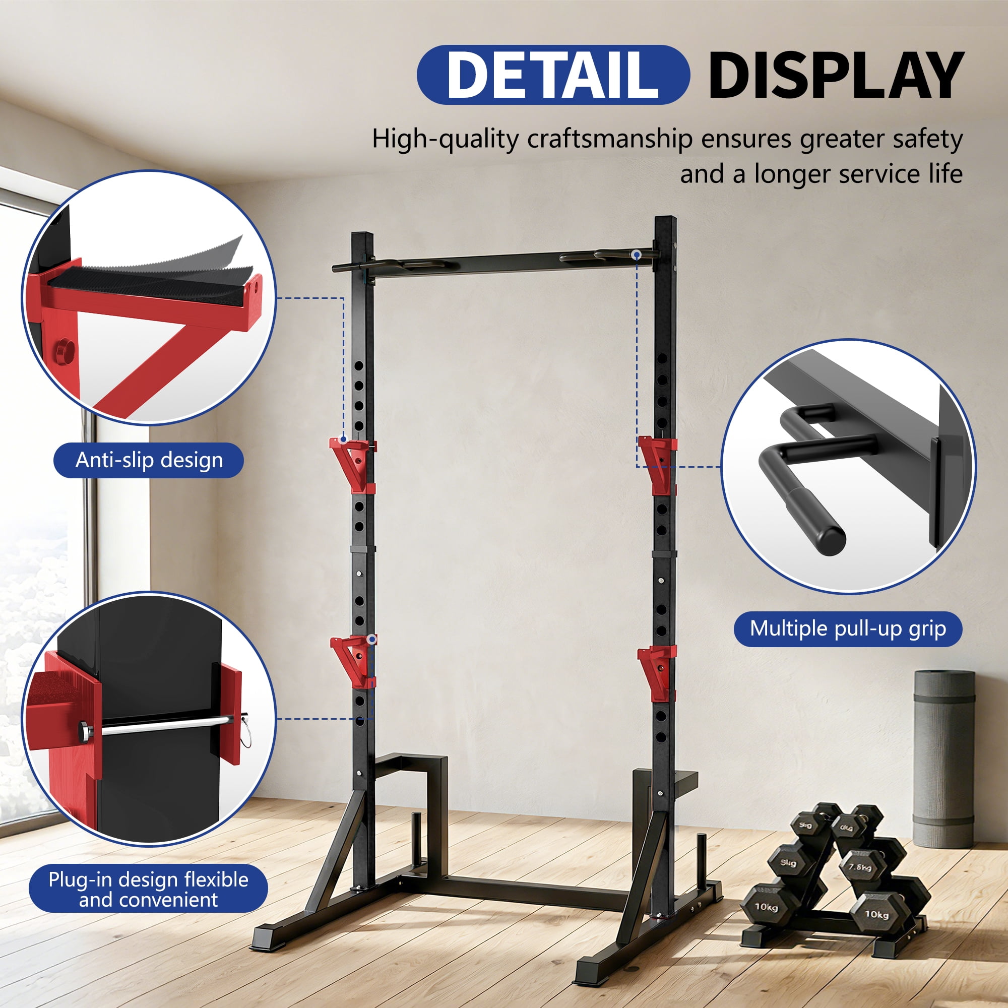 Primy Power Rack with Pull up Bar for Home Gym, 800Lbs Capacity Multifunction Adjustable Squat Stand Rack, Power Rack Cage
