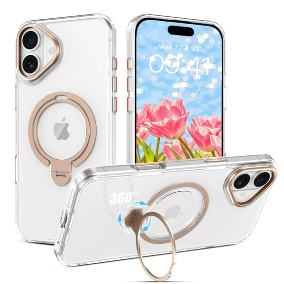 GUAGUA for iPhone 16 Plus Case with Stand Compatible with Mag-Safe Clear Case for iPhone 16 Plus 6.7 inch, Gold