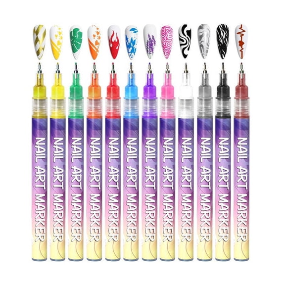 Fine Tips 3D Nail Art Pens, 12 Colors 0.5mm Nail Marker Pens Nail Point Graffiti Dotting Drawing Painting Liner Pen Acrylic Paint Pens for Home Salon Quickly Dry Nail Art