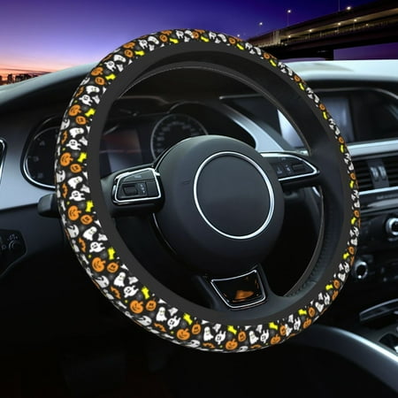 Elastic Steering Wheel Cover spider web pumpkin halloween Stretch Thickening Car Steering Wheel Cover Women Men Steering Wheel Protector Universal 15 in