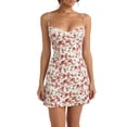 thumbnail image 3 of Women Floral Mini Dress Spaghetti Strap Sleeveless Bodycon A-Line Dress Short Camis Swing Dress Red L, 3 of 8