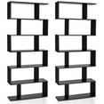thumbnail image 1 of Patiojoy 2 PCS 6-Tier S-Shaped Wooden Bookshelf Storage Bookcase Multifunctional  Display Stand Shelf Black, 1 of 9