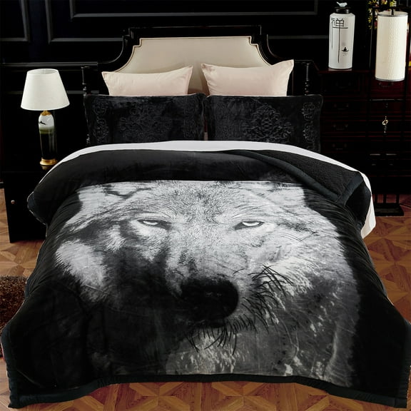 NC Contemporary Blue, White, Multi-color Printed Polyester Reversible Bed Blankets King (Count 3)