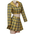 thumbnail image 3 of Fancy Girl Yellow Plaid Dress Crop Top Blazer Skirt Suit, 3 of 7