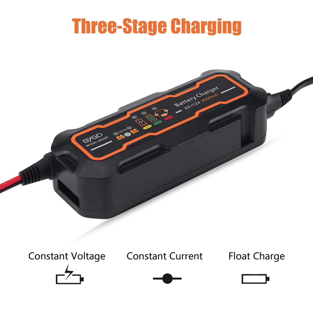 Chargeur de Batterie Automatique en Plastique Chargeur de Batterie 6V 12V Mainteneur de Batterie Chargeur de Batterie Portable Universel pour Voiture Moto Camion Bateau Noir 5A