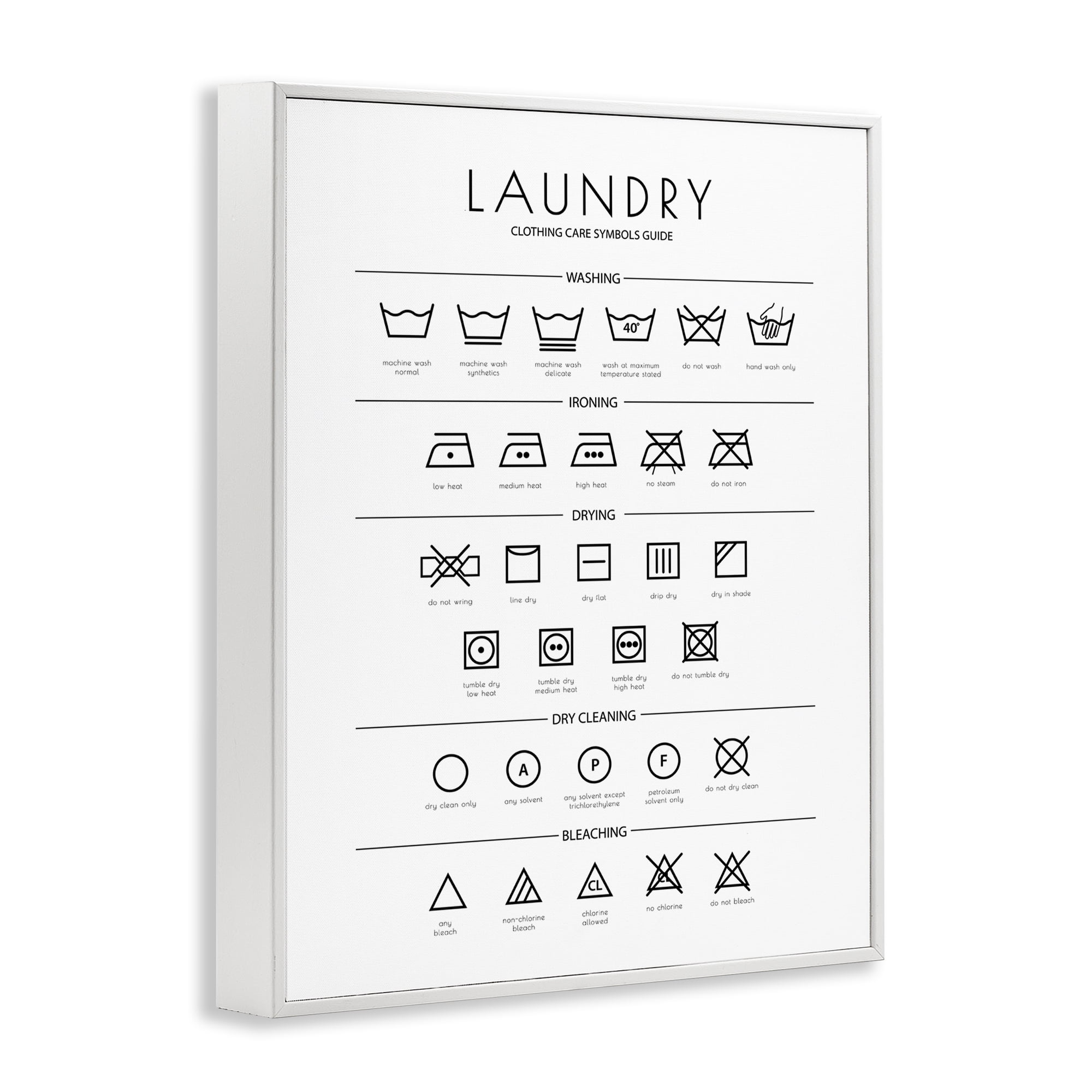 Minimal Laundry Cleaning Symbols White Framed Giclee Art, 11 x 14