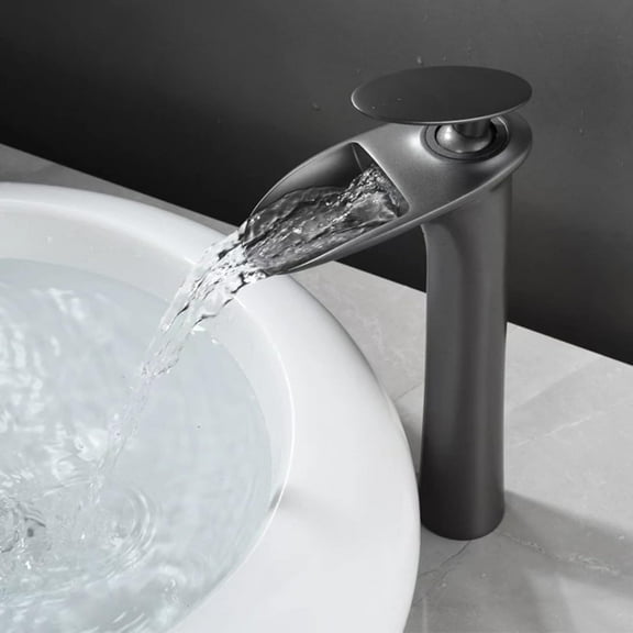 Bathroom Sink Faucet Waterfall, Solid Brass, Hot and Cold Water Mixer Tap, Waterfall Single Handle Bathroom Sink Faucet, Gold, High