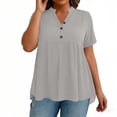 thumbnail image 6 of TaTaai Womens Plus Size Solid Color Casual Top V-Neck Decorative Buttons Soft Stretchy Fabric Breathable Lightweight 3/4 Sleeve Relaxed Fit Daily Wear Work Vacation Beach Outfit Gift, 6 of 8