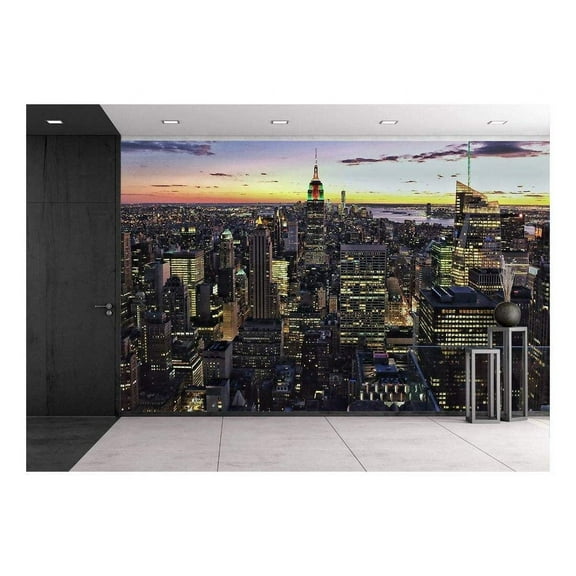 wall26 - New York City Skyline with Urban Skyscrapers at Sunset, USA - Removable Wall Mural | Self-Adhesive Large Wallpaper - 100x144 inches