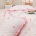 thumbnail image 5 of Cute Rainbow Stripes Bowknot Bedding Set Pink Ruffle Princess Chic Bow Printed Textured Seersucker Comforter Sets for Girls Kids Teens Queen 3Pcs, 5 of 9