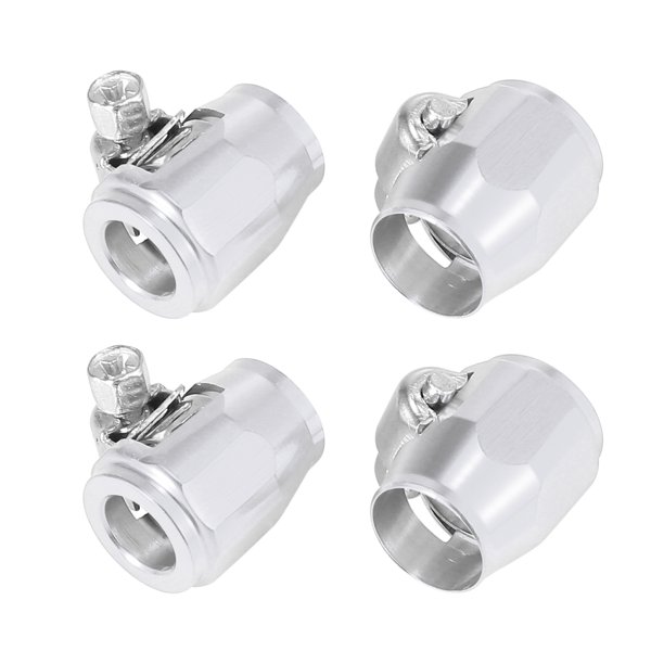 4 Piezas AN4 Hexagonal Coche Manguera Acabadora Abrazadera Adaptador Montaje Tono Plateado