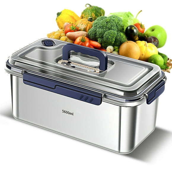 Graflsoa Premium 316L Stainless Steel Airtight Food Storage Container with Date Tracker, Leakproof Design, Hidden Handle, and Stackable Feature for Kitchen, Fridge, and Outdoor Use - 5.6L Capacity