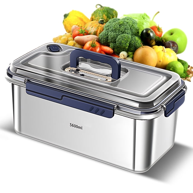 Graflsoa Premium 316L Stainless Steel Airtight Food Storage Container with Date Tracker, Leakproof Design, Hidden Handle, and Stackable Feature for Kitchen, Fridge, and Outdoor Use - 5.6L Capacity
