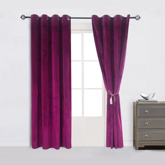 GDDPOD-Super Soft Luxury Velvet Set of 2 Fushcia Room Darkening Blackout Curtain Panel Drapes 52 inch Wide by 120 inch Length with Grommet Top, Fushcia