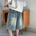 thumbnail image 3 of CPNG Kids Boys Denim Bermuda Shorts Wide Leg Denim Shorts Streetwear Vintage Aesthetic Baggy Jeans for Teen Boys Elastic Waisted Loose Jeans Grunge Skaer Jeans, 3 of 5