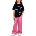 thumbnail image 3 of oelaio Girl's Cute 2 Piece Outfits Graphic Crop T Shirt and Wide Leg Pants Y2K Clothing Set Summer Casual Streetwear B-Black 12 Years, 3 of 6