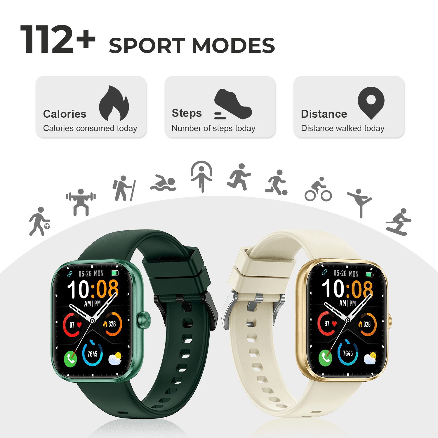 Smart Watch for Men Women, 1.83" HD Touchscreen Fitness Watch with Bluetooth Call, 110+ Sport Modes, Green