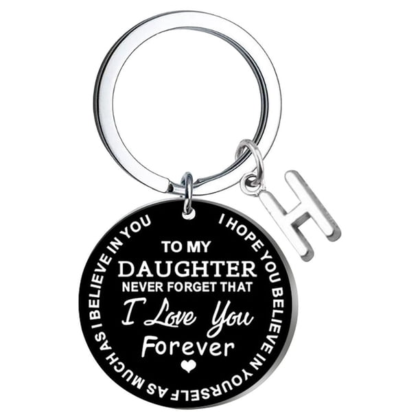 Llaveros para mujer, llavero de billetera, llavero de auto, lindo llavero DIY para mi hija, llavero de acero inoxidable negro con apellido de 26 letras, 2,5 cm, decoraciones de moda