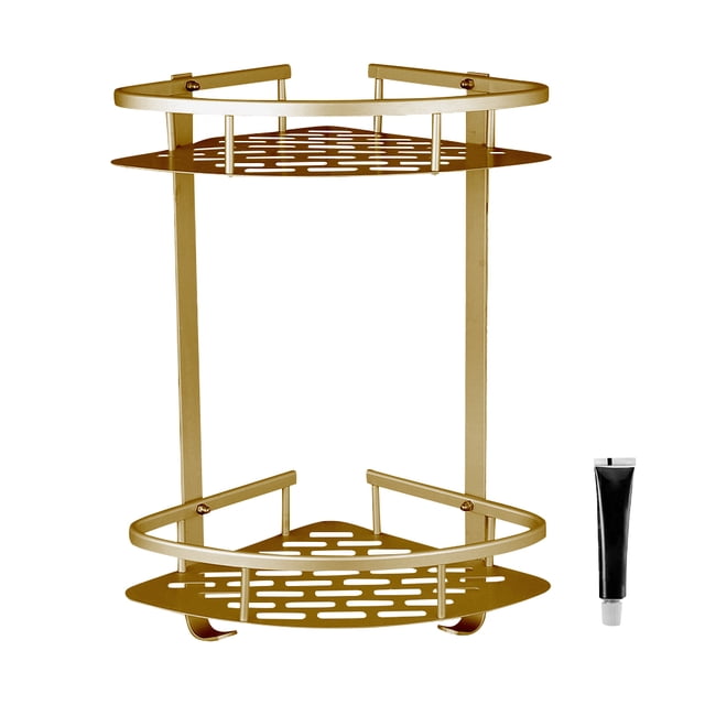 Canasta de esquina de aluminio, estante de almacenamiento para baño, montado en la pared, organizador de cocina de perforación libre, dorado Scienceny HA004468-04B