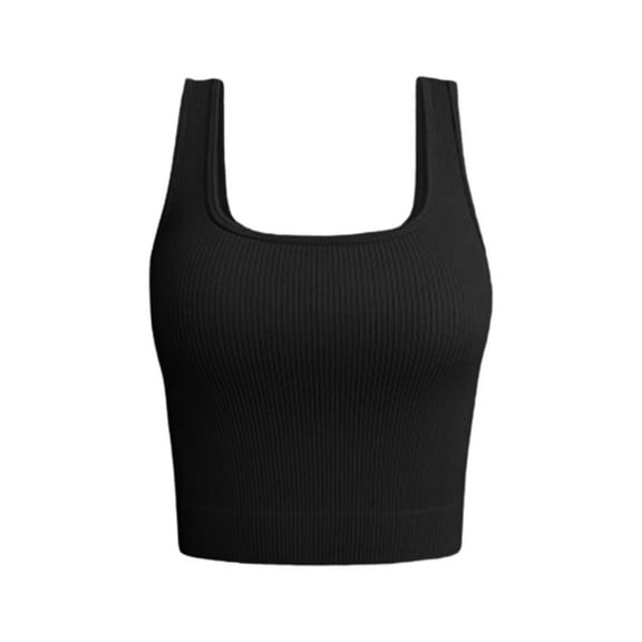 Black Young Adult Tops Women's Solid Color Sleeveless Strip Casual Yoga Running Tops Undershirt Plus Size Tops for Women