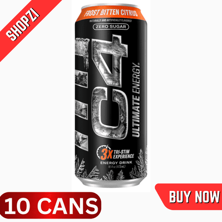 C4 Energy Performance Carbonated Drink, Frost Bitten Citrus, 10 Pack (16 fl oz Cans), Sugar-Free Pre-Workout Energy Beverage