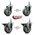thumbnail image 2 of 4 Inch Gray Polyurethane ½ Inch Threaded Stem Caster Set 2 Brakes SCC, 2 of 2