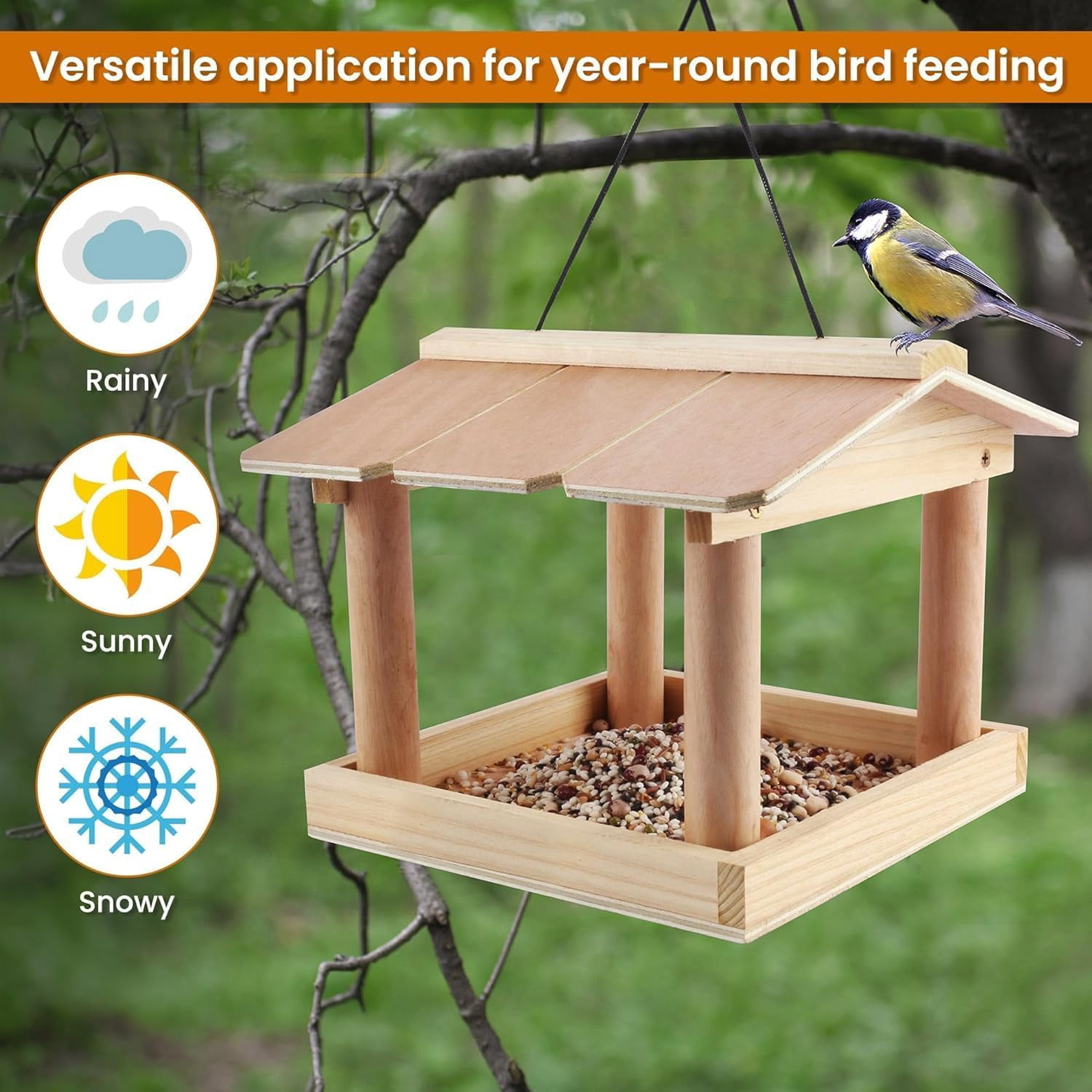 Hanging Bird Feeder for Outdoors – Large Capacity Birdfeeders for Outside Hanging; Weatherproof Feeder for Small Birds; Cute Decorative Garden Bird House Feeder; Patio Compatible