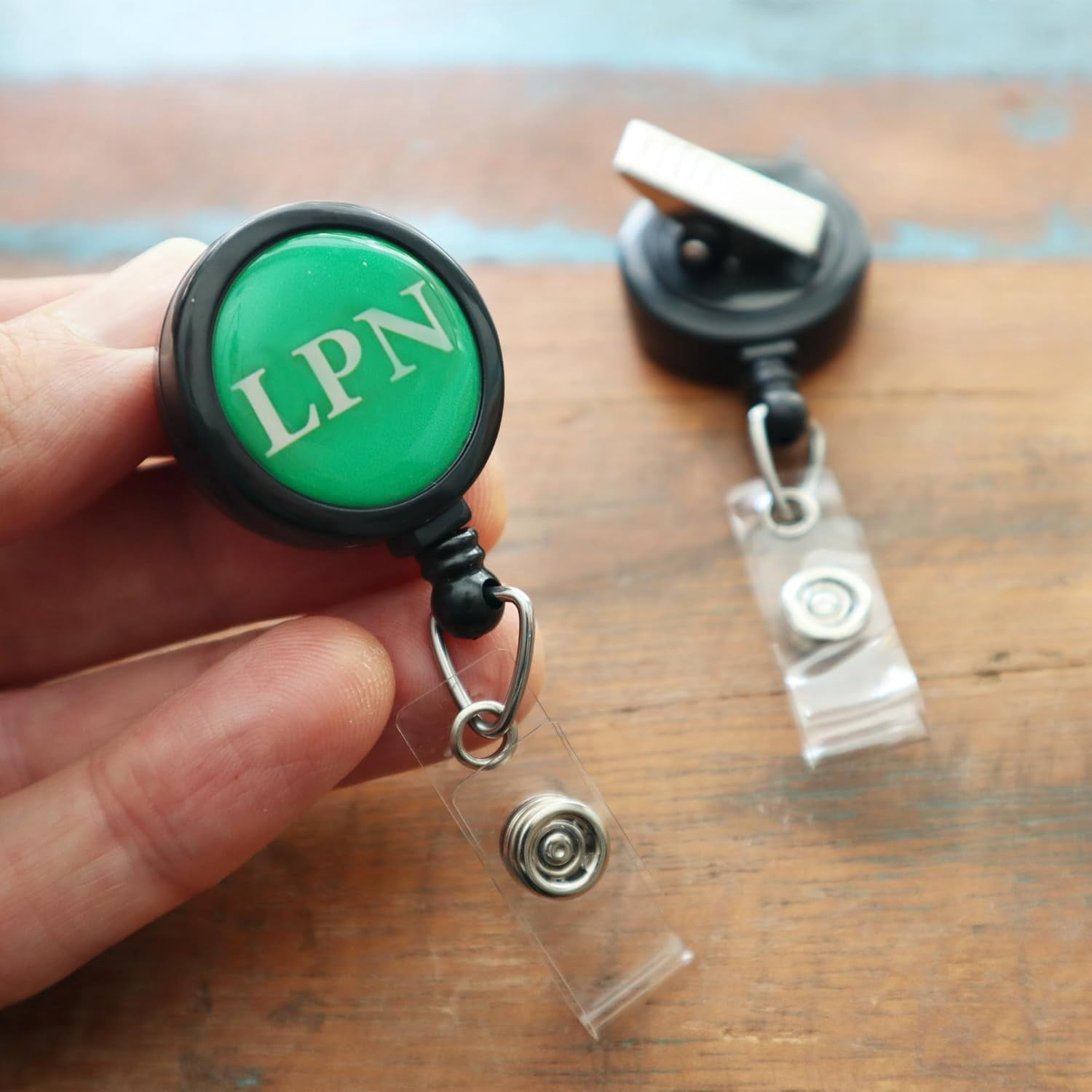 2 Pack - LPN Badge Buddy Reels with Alligator Clip - Swivel Retractable Reel LPN Badge Holder & Title Card in One - Nurse Retractable Clip Hospital I'd Role Dome Label by Specialist ID (Green)