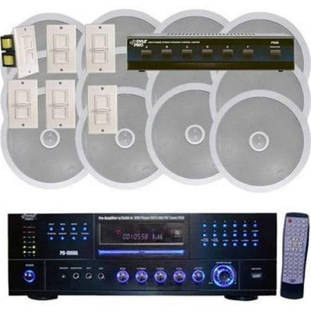 1000 Watt 6 Channel In-Ceiling Speaker System With w/Built-in DVD/MP3/USB & Wall Mount Volume