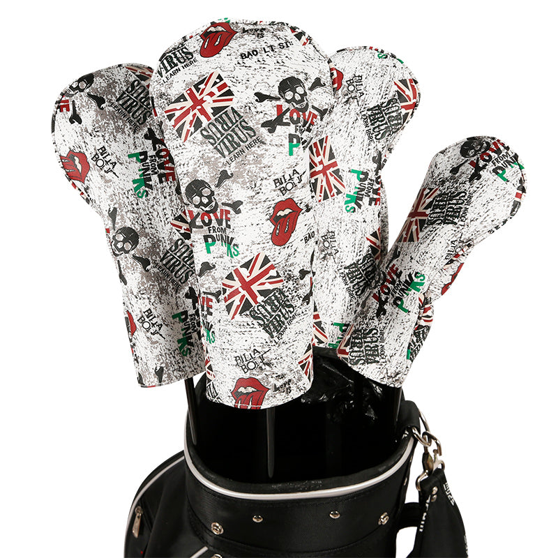 Golf Driver Head Cover 4 Piece Set | Fits #1 Driver, #3 Wood, #5 Wood, #U Utility Club | Protective Headcovers British Flag Skull Punk