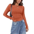 thumbnail image 5 of felwors Women Long Sleeve Shirts Rib Knit Slim Fit Tops Basic Tee 2026 Fall Outfits Casual T-Shirt Underscrubs Layer Clothes (Brown, XL), 5 of 7