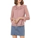 thumbnail image 4 of Blusa de gasa transparente con volantes y lunares INSPIRE CHIC para mujer, talla XS, color rosa, 4 of 7