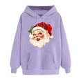thumbnail image 3 of Brondbend Christmas Hoodie Womens Women Pullover Sweatshirt Long Sleeved Pocket Drawstring Pullover Print Comfortable Oversized Tops Lady Vacation Fall Winter Clothes Purple, 3 of 4