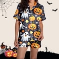 thumbnail image 6 of Hpapadks Halloween Women's Pajamas Satin Button Down 2 Piece Silk Sleepwear Shorts Ruffle Notch Collar Womens Pjs White, 6 of 7