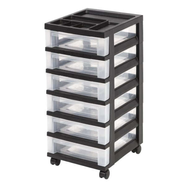 Office Depot Medium Plastic Storage Cart, 6 Drawers, 26 7/16in.H x 12 1