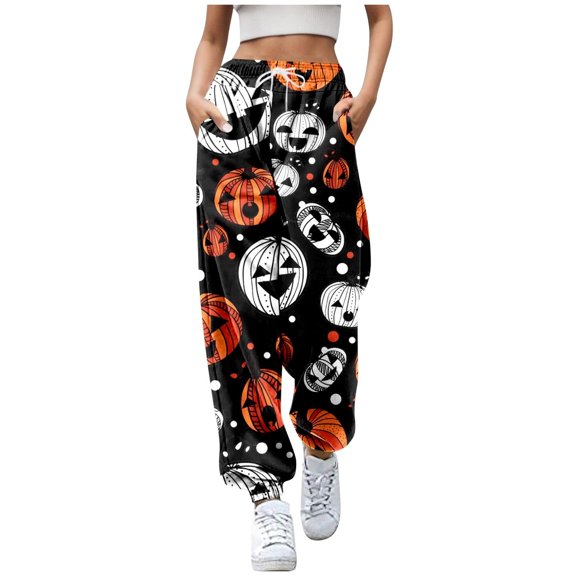Black Halloween Pajamas Womens Pajama Pants Soft Sleep Pants Lounge Wide Leg Pj Bottoms S