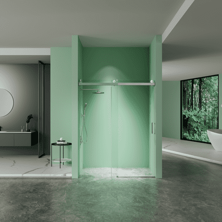 56 to 60 in. W x 76 in. H Sliding Frameless Soft-Close Shower Door with Premium 3/8 Inch (10mm) Thick Tampered Glass in Brushed Nickel