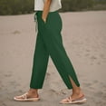 thumbnail image 2 of GEWSEY Linen Pants for Women 2025 Summer High Waist Elastic Straight Leg Lounge Pant Casual Loose Lightweight Beach Trousers Dark Green, XXL, 2 of 8