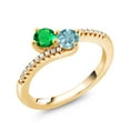 thumbnail image 2 of Gem Stone King 18K Yellow Gold Plated Silver Green Nano Emerald and Blue Zircon Bypass Ring for Women (1.04 Cttw, Gemstone May Birthstone, Round 4MM, Size 8), 2 of 4